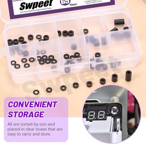 Swpeet 65Pcs 8 Sizes M3 Aluminum Spacer Assortment Kit, 3.1×6mm(ID×OD) Silver Aluminum Standoff Column Spacer, Round Spacer Unthreaded Standoff Bushing Plain Finish, Length 0.5/1/1.5/2/2.5/3/6/10mm in Saudi Arabia