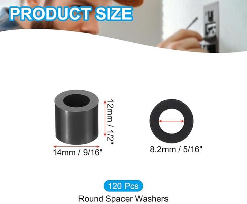 PATIKIL 120Pcs M8 ABS Spacers 5/16" ID x 9/16" OD x 1/2" L Plastic Round Spacer Washers Black Standoff Nut Unthreaded for M8 or 5/16 inch Screws Bolts Electrical Outlet in Saudi Arabia