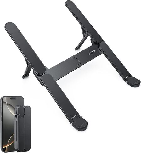 SODI 2025 Ultra Compact Compact Foldop Captop Stand for Desk - حامل حامل كمبيوتر محمول محمول ، حامل ألومنيوم من الألومنيوم الحمل الربيعي مع ارتفاع قابل للتعديل لـ MacBook Pro/Air/iPad/HP/Dell 10-16 "، رمادي فاتح in Kuwait