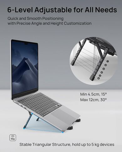 SODI 2025 Ultra Compact Compact Foldop Captop Stand for Desk - حامل حامل كمبيوتر محمول محمول ، حامل ألومنيوم من الألومنيوم الحمل الربيعي مع ارتفاع قابل للتعديل لـ MacBook Pro/Air/iPad/HP/Dell 10-16 "، رمادي فاتح in Kuwait