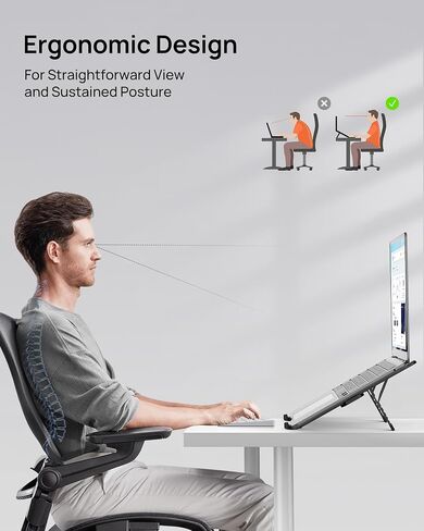 SODI 2025 Ultra Compact Compact Foldop Captop Stand for Desk - حامل حامل كمبيوتر محمول محمول ، حامل ألومنيوم من الألومنيوم الحمل الربيعي مع ارتفاع قابل للتعديل لـ MacBook Pro/Air/iPad/HP/Dell 10-16 "، رمادي فاتح in Kuwait