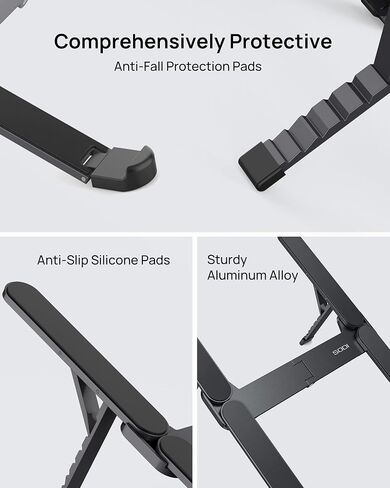 SODI 2025 Ultra Compact Compact Foldop Captop Stand for Desk - حامل حامل كمبيوتر محمول محمول ، حامل ألومنيوم من الألومنيوم الحمل الربيعي مع ارتفاع قابل للتعديل لـ MacBook Pro/Air/iPad/HP/Dell 10-16 "، رمادي فاتح in Kuwait