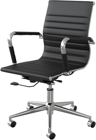 Fohfurniture PU Leather Tall Ribbed Executive Chair, Ergonomic Office Chair, Hotel Task Chair, Leather Height Adjustable Swivel Chairs, Conference Room Chair with Arms (Mid Back, White) in Saudi Arabia