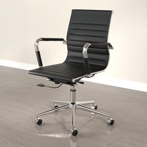 Fohfurniture PU Leather Tall Ribbed Executive Chair, Ergonomic Office Chair, Hotel Task Chair, Leather Height Adjustable Swivel Chairs, Conference Room Chair with Arms (Mid Back, White) in Saudi Arabia