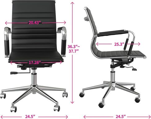 Fohfurniture PU Leather Tall Ribbed Executive Chair, Ergonomic Office Chair, Hotel Task Chair, Leather Height Adjustable Swivel Chairs, Conference Room Chair with Arms (Mid Back, White) in Saudi Arabia