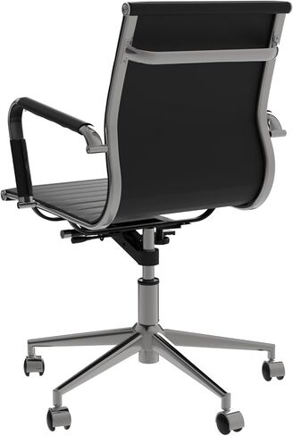 Fohfurniture PU Leather Tall Ribbed Executive Chair, Ergonomic Office Chair, Hotel Task Chair, Leather Height Adjustable Swivel Chairs, Conference Room Chair with Arms (Mid Back, White) in Saudi Arabia