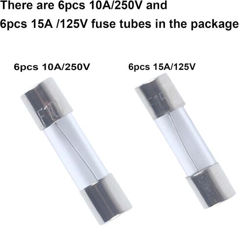 6 Pcs Panel Mounted Fuse Holder 5x20mm 250VAC 10A/125VAC 15A Black Screw Cap Fuse Holder, and 12Pcs(10A+15A) Fast Blowing Glass Tube fuses in Kuwait