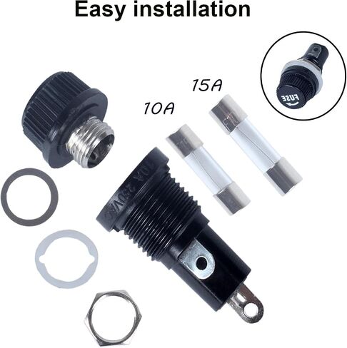 6 Pcs Panel Mounted Fuse Holder 5x20mm 250VAC 10A/125VAC 15A Black Screw Cap Fuse Holder, and 12Pcs(10A+15A) Fast Blowing Glass Tube fuses in Kuwait