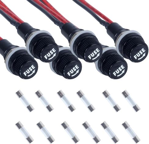 6 Pcs Panel Mounted Fuse Holder 5x20mm 250VAC 10A/125VAC 15A Black Screw Cap Fuse Holder, and 12Pcs(10A+15A) Fast Blowing Glass Tube fuses in Kuwait