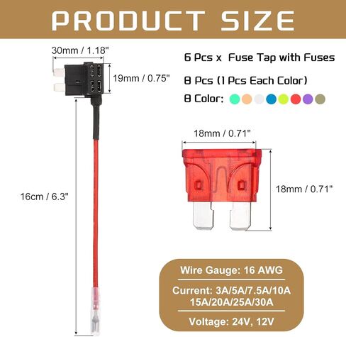 DMiotech Fuse Tap 24V 12V Car Add A Circuit Adapter Blade Fuse Taps Kit 5A, 10A, 15A Medium for Automotive Trucks Marine, 6pcs 3 Color in Saudi Arabia