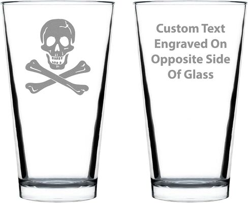 Skull and Crossbones Pint Glass for Beer - Skull Decor and Jolly Roger Flag Gifts - 16 Oz Glasses in Saudi Arabia