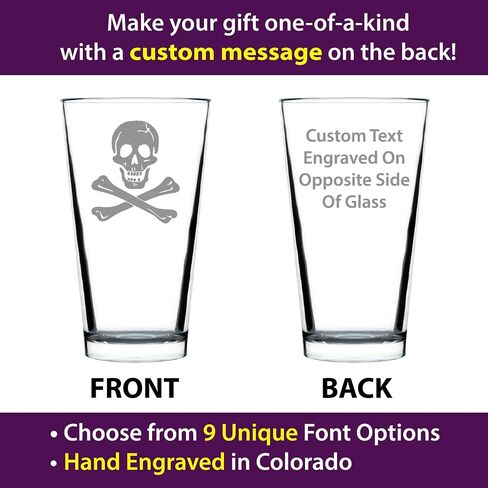Skull and Crossbones Pint Glass for Beer - Skull Decor and Jolly Roger Flag Gifts - 16 Oz Glasses in Saudi Arabia