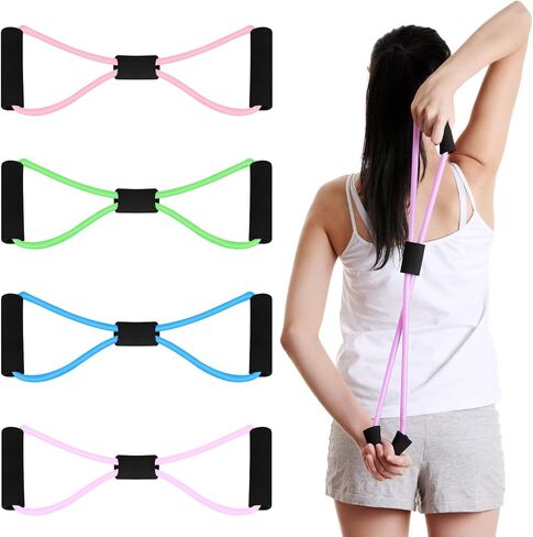 Figure 8 Shaped Resistance Bands -4-Pack Workout Bands with Handles Figure, 8 Exercise Bands for arm Shoulder Stretching, Leg Stretching, Yoga, Pilates, Home Gym Workout Equipment for Women Men in Saudi Arabia