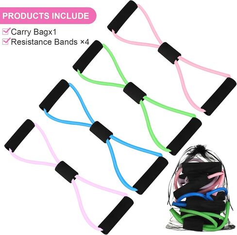 Figure 8 Shaped Resistance Bands -4-Pack Workout Bands with Handles Figure, 8 Exercise Bands for arm Shoulder Stretching, Leg Stretching, Yoga, Pilates, Home Gym Workout Equipment for Women Men in Saudi Arabia