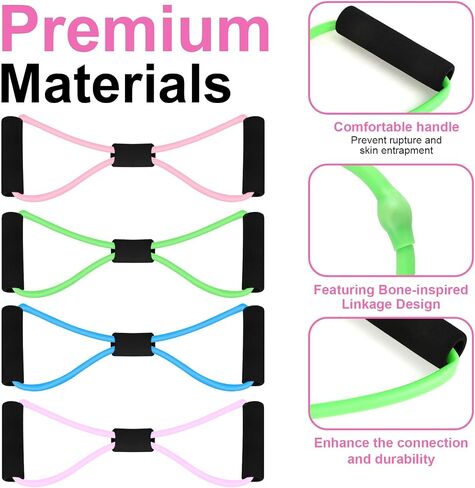 Figure 8 Shaped Resistance Bands -4-Pack Workout Bands with Handles Figure, 8 Exercise Bands for arm Shoulder Stretching, Leg Stretching, Yoga, Pilates, Home Gym Workout Equipment for Women Men in Saudi Arabia