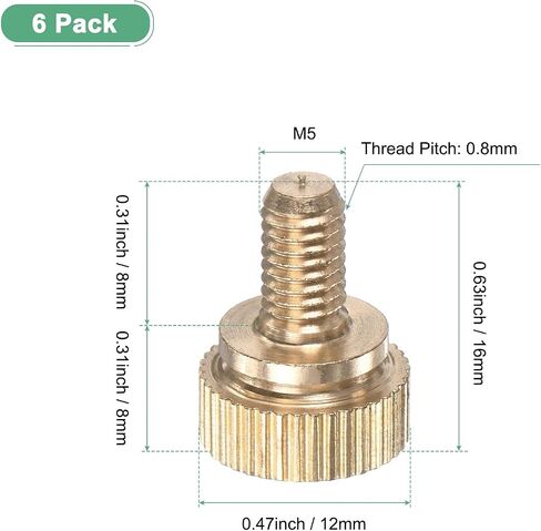 6-Pack Knurled Thumb Screws, M5x8mm Solid Brass Round Head Knobs Bolts with Shoulder Grip Fasteners for Eye Glass Screws/PC Computer, Thumbscrew Threaded Knurled Tip in Saudi Arabia