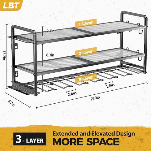 LBT Power Tool Organizer Wall Mount - 3 Layer Heavy Duty Tool Storage Rack with 7 Cordless Drill Holders, Loads 160Lbs Utility Rack for Garage, Workshop, Shed - Cool Gifts for Men, Dad, Husband in Saudi Arabia