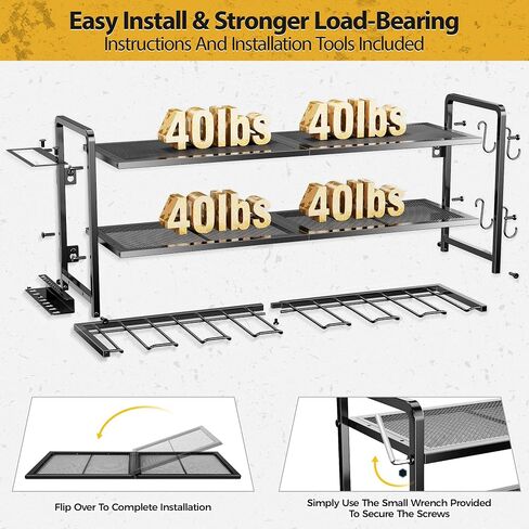 LBT Power Tool Organizer Wall Mount - 3 Layer Heavy Duty Tool Storage Rack with 7 Cordless Drill Holders, Loads 160Lbs Utility Rack for Garage, Workshop, Shed - Cool Gifts for Men, Dad, Husband in Saudi Arabia