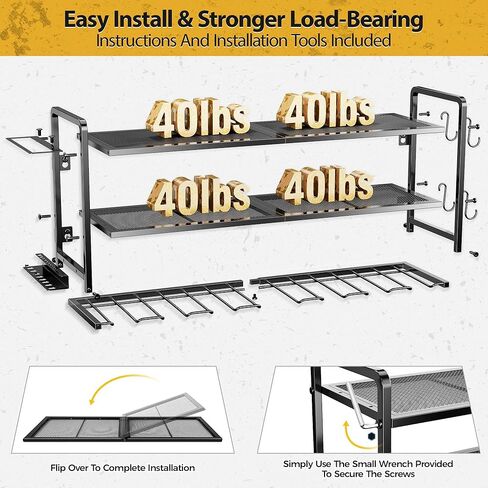 LBT Power Tool Organizer Wall Mount - 3 Layer Heavy Duty Tool Storage Rack with 7 Cordless Drill Holders, Loads 160Lbs Utility Rack for Garage, Workshop, Shed - Cool Gifts for Men, Dad, Husband in Saudi Arabia