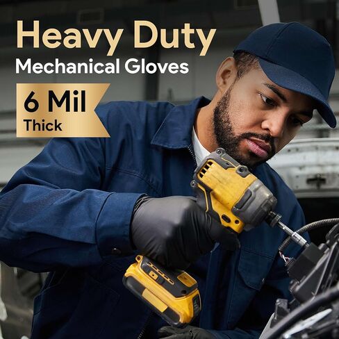 FifthPulse 6 Mil Black Nitrile Gloves, Heavy Duty Mechanic and Food Grade Glove - Powder-Free, Latex-Free Medical Exam Gloves in Kuwait
