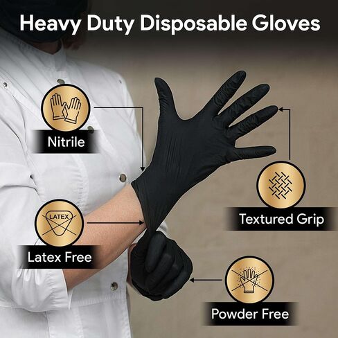 FifthPulse 6 Mil Black Nitrile Gloves, Heavy Duty Mechanic and Food Grade Glove - Powder-Free, Latex-Free Medical Exam Gloves in Kuwait