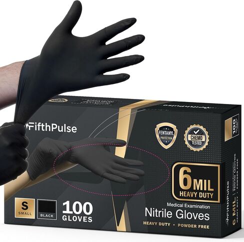 FifthPulse 6 Mil Black Nitrile Gloves, Heavy Duty Mechanic and Food Grade Glove - Powder-Free, Latex-Free Medical Exam Gloves in Kuwait