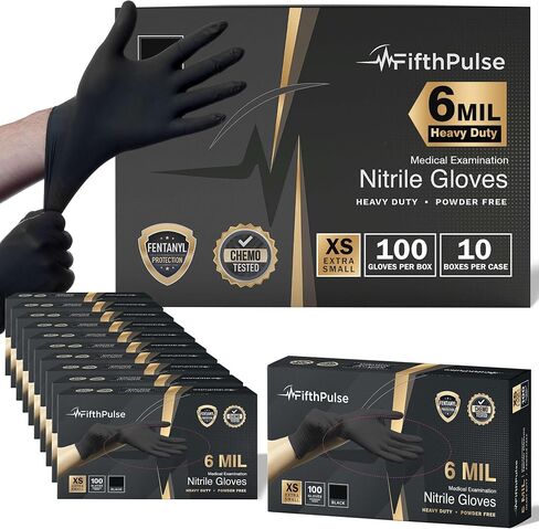 FifthPulse 6 Mil Black Nitrile Gloves, Heavy Duty Mechanic and Food Grade Glove - Powder-Free, Latex-Free Medical Exam Gloves in Kuwait