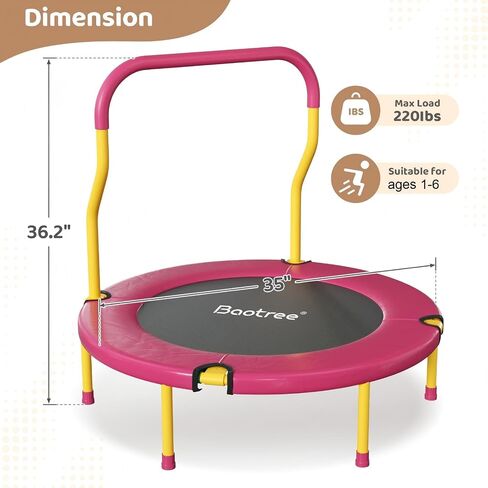 36 Inch Mini Trampoline for Kids, Indoor Outdoor Trampoline with Foam Handle, Max. Load 220 lb, Rebounder Trampoline for Toddlers, Birthday Gift for 1-6 Years Children, Boys Girls for Fun in Kuwait