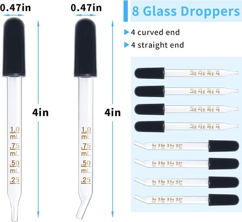 Pipette Dropper 8 Pack Glass Eye Droppe with Bent & Straight Tips,1 ml Droppers for Essential Oils, Lab, Crafts, Measuring and Transferring a Variety of Liquids in Saudi Arabia