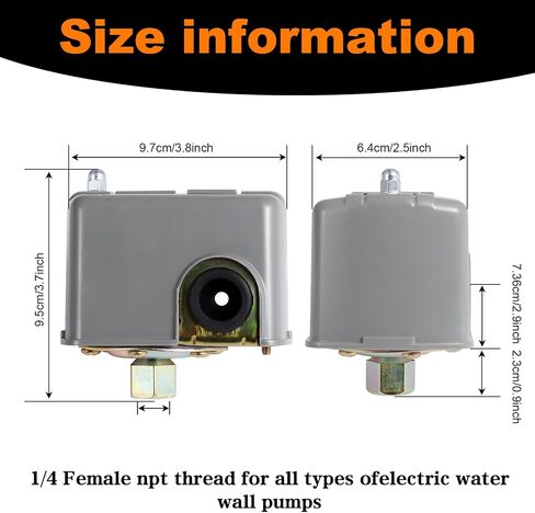 مفتاح الضغط لمضخة البئر ، 50-70psi ، التفاضلية القابلة للتعديل ، 1/4 "NPT ، أوتوماتيكي ، رمادي in Kuwait