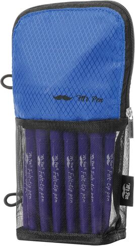 Mr. Pen- Standing Pencil Case Pouch, Sit & Lay Mesh-View Design, Black with Blue Zipper, Interior Pocket & 2 Elastic Binder Loops, Cute Pencil Case for Girls and Boys in Saudi Arabia