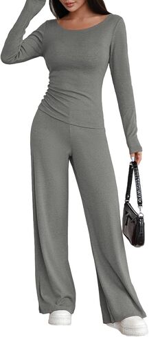 Pink Queen Sweatsuits Women 2 Piece Outfit Asymmetrical Long Sleeve Top Wide Leg Pants Casual Matching Sweat Sets in Saudi Arabia