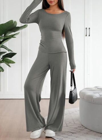 Pink Queen Sweatsuits Women 2 Piece Outfit Asymmetrical Long Sleeve Top Wide Leg Pants Casual Matching Sweat Sets in Saudi Arabia