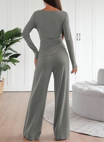 Pink Queen Sweatsuits Women 2 Piece Outfit Asymmetrical Long Sleeve Top Wide Leg Pants Casual Matching Sweat Sets in Saudi Arabia