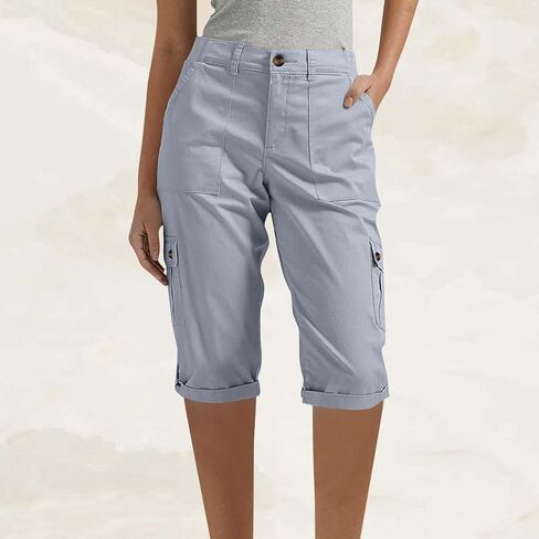 Long Shorts for Women Hiking Cargo Bermuda Shorts Lightweight Knee Length Capris for Summer Travel Hiking in Kuwait
