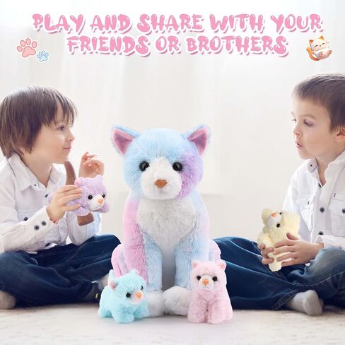 Hydren 5 PCS Easter Cat محشوة حيوان مع 4 قططات ، 13.78 بوصة قطة الأم الفخمة الكبيرة مع الأطفال في الداخل في حقيبة سستة ، Ragdoll Cat محشو هدايا محددة لحفلة عيد ميلاد بوي فتاة (رمادي) in Saudi Arabia