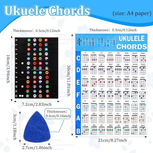 13 PCS kuulele chord chart chart ورقة الغش مع ملصقات مقياس kuulele 2 و 10 Felt Ficks توسع اللعب بسرعة للمبتدئين واللاعبين المتوسطين in Saudi Arabia