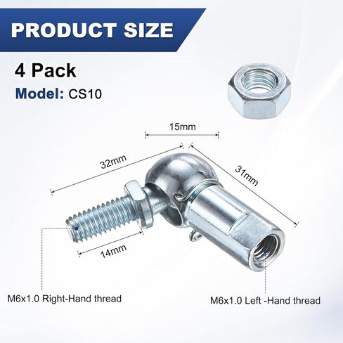 4-Pack CS10 Ball Head Rod End Bearing, M5x0.8 Right Male Thread and Right Female Thread Self-lubricating Carbon Steel Angle Ball Joint Socket End Fitting for Automotive in Saudi Arabia