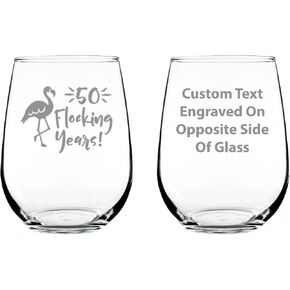 50 Flocking Years - Funny Flamingo Stemless Wine Glass Gift for 50th Birthday, Anniversary or Reunion - Large in Saudi Arabia