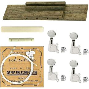 Ukulele Bridge Strings Tuning Pegs Set Include Metal 2R2L Ukulele Tuners Pegs Key, Rosewood Bridge, Plastic Saddle and Nut, 4 String Nylon Strings, DIY Ukulele Replacement Parts in Saudi Arabia
