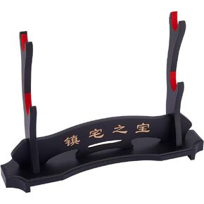 OLYCRAFT 2-Tier Wooden Sword Stand, 15.4x10.2x3.9 Inch, Black Display Rack Samurai Sword Display Stand with Chinese Character for Katana Wakizashi Tanto in Kuwait