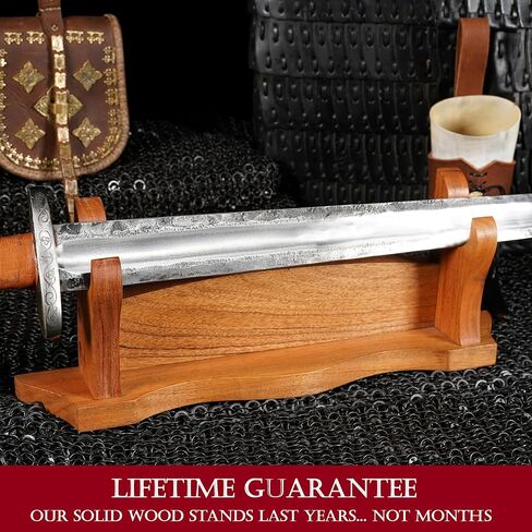 Mythrojan Medieval Sword Stand Solid Wood Horizontal Display Rack for Katana, Samurai, Gladiator, Crusader Swords Elegant Tabletop Holder, 1-Tier - Dark Brown in Saudi Arabia