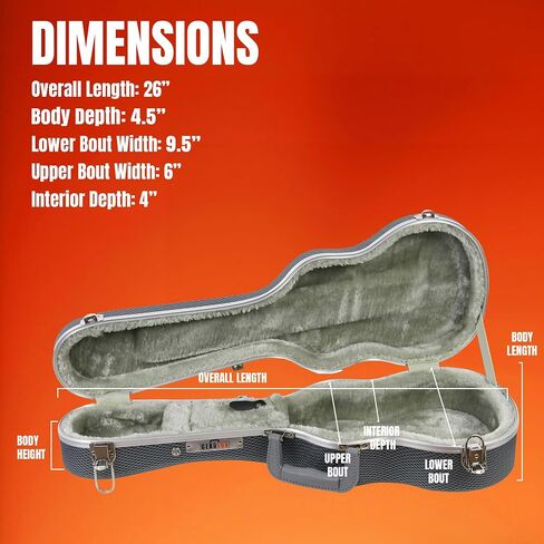 GEARLUX Deluxe ABS Baritone uculele case مع الأقفال الخارجية ، مقبض PVC ، مقصورة ملحقات داخلية ، حشوة داخلية ناعمة - أسود in Saudi Arabia