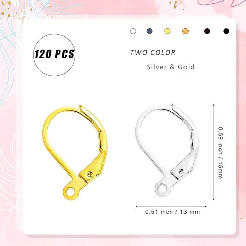 120pcs 2 Colors Leverback French Earring Hooks Earring Converters for None Pierced Ears DIY Earring Jewelry Making Findings, Silver and Gold in Saudi Arabia