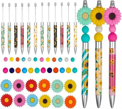 LLQINV 12 Sets American Flag Beadable Pens Making Kit with Beads 4th of July Patriotic Ballpoint Pens Black Ink for Birthdays, Holidays Gifts School Office Supplies in Saudi Arabia