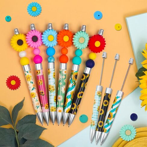 LLQINV 12 Sets American Flag Beadable Pens Making Kit with Beads 4th of July Patriotic Ballpoint Pens Black Ink for Birthdays, Holidays Gifts School Office Supplies in Saudi Arabia