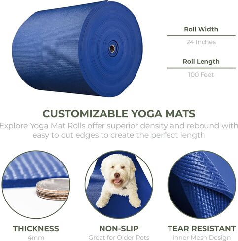 Sunshine Yoga Explore Yoga Mat Roll, 24in x 100ft Exercise Mat, 4mm Thick Non-Slip Gym Mat for Home Workout and Fitness, Anti-Tear, Cut up to 17 Regular Yoga Mats in Kuwait