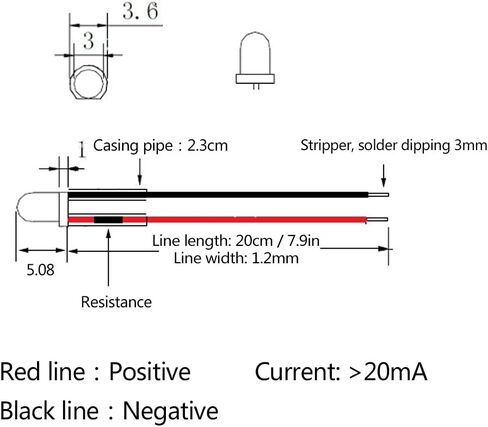 AQXREIGHT 10pcs 12V 5mm LED LED SERING DIODE DIED سلكي متعدد الألوان كابل LED LED 20 سم 0.06W أصفر (الشعر الأبيض الأخضر) in Saudi Arabia