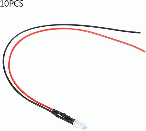 10pcs 12v 5mm LED ضوء انبعاث ديود سلكي متعدد الألوان كابل ضوء 20 سم 0.06W أصفر (الشعر الأبيض #01) in Saudi Arabia