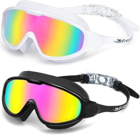 Freela 2 Pack Swim Goggles for Adult Men Women,180°Wide Vision Anti-fog UV Protection No Leak Clear Swimming Goggles in Kuwait